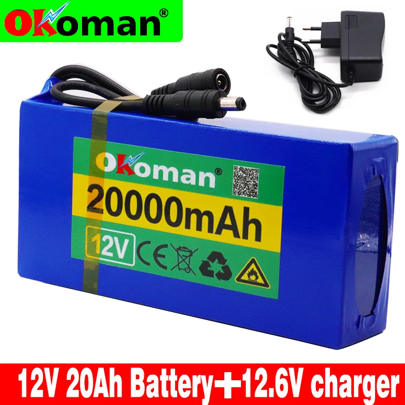 Перезаряжаемый переносной аккумулятор Okoman 12v 20000mAh комплект литий-ионный батарей DC 12,6 V 20Ah с вилкой US EU