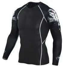 New Fitness Mens Long Sleeve T Shirts Fashion Wolf Compression 3D Shirt Bodybuilding Quick Dry Tees