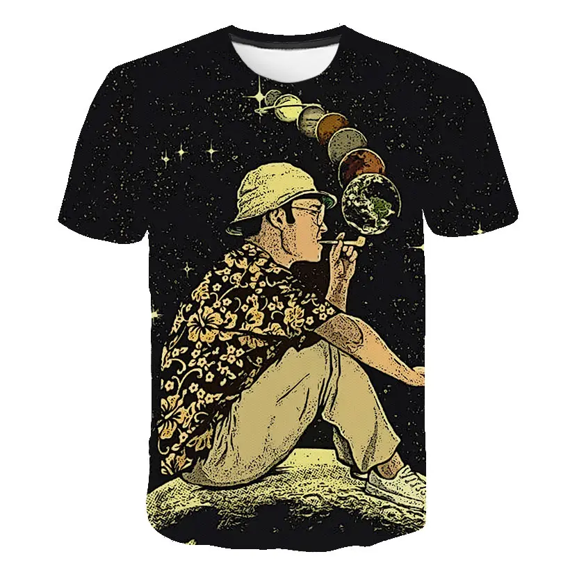 

New Summer Leisure Men's 3D Digital Printed Street Wind Leisure T-shirt, O-collar, Short sleeve, Lonely Men's Smoking T-shirt
