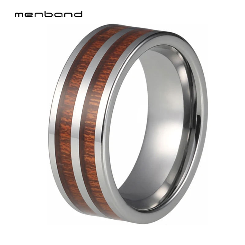 

Koa Wood Inlay 8mm Silver Men's Women's Tungsten Carbide Ring Wedding Band Polish Shiny Comfort Fit Anniversary Ring Gift