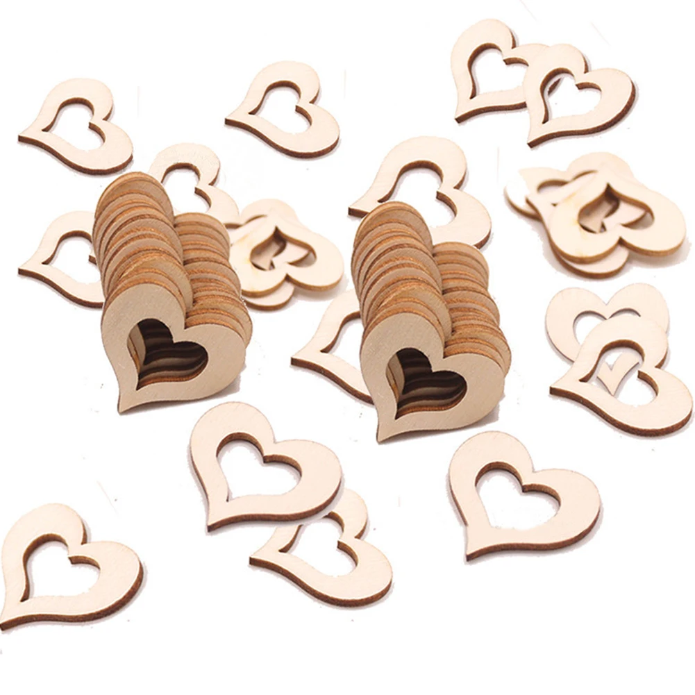 

50pcs/set DIY Crafts Eco-friendly Carved Home Accessories Decoration Wood Chips Heart Shape Wedding Party Ornament Handmade
