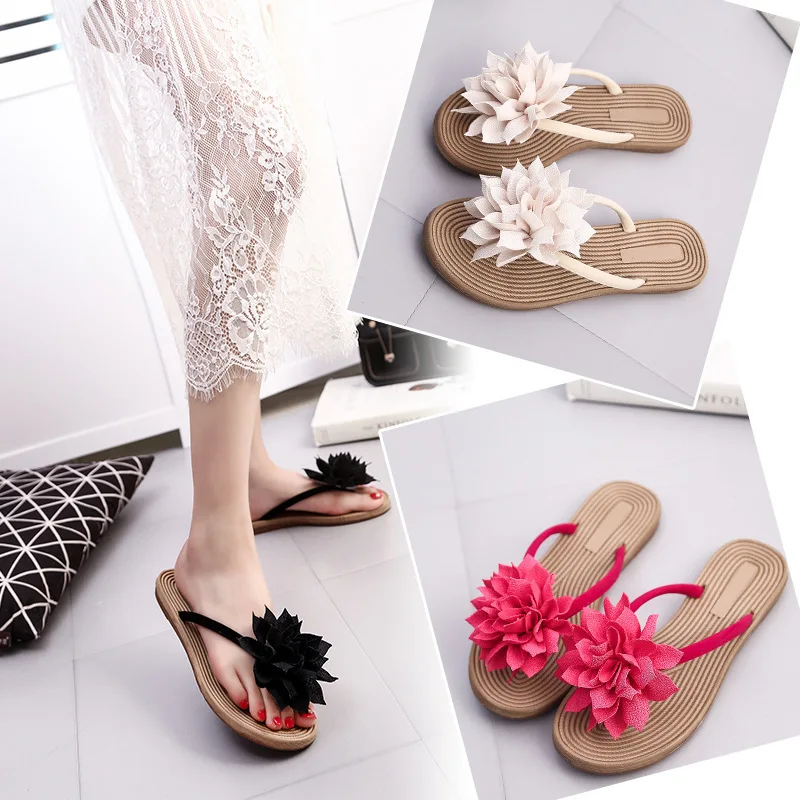 

Summer Sandals Slipper Indoor Outdoor Flip-flops embroidered Beach Shoes New Fashion Female Casual flower Slipper Roman style
