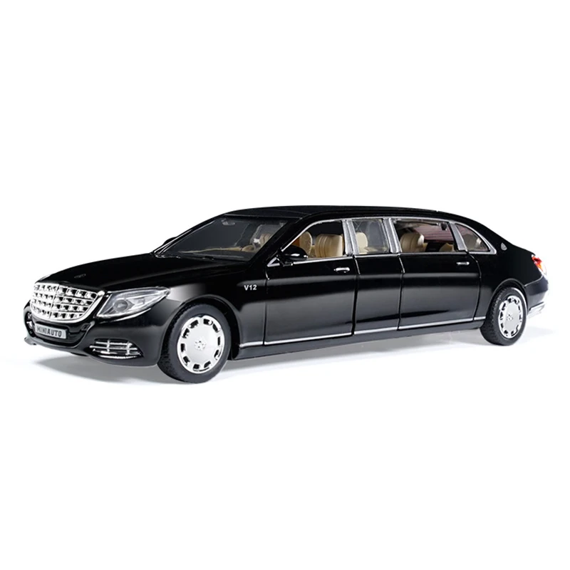 

1:32 alloy model car extended version May-bach children's toy car simulation sound and light pull back ornaments collection gift