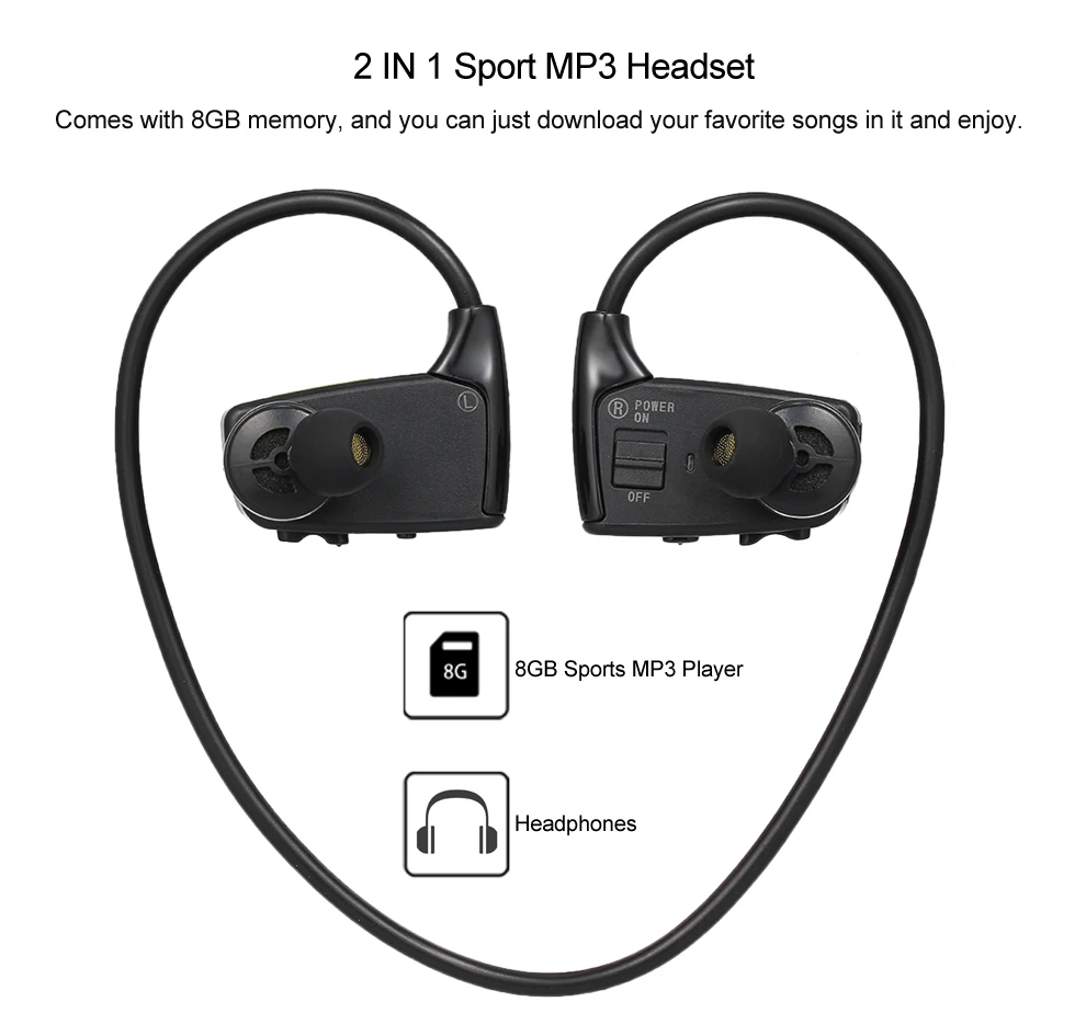 Docooler W262 2 в 1 Музыкальная гарнитура 8 Гб mp3-плеер спортивные наушники MP3 WMA цифровой