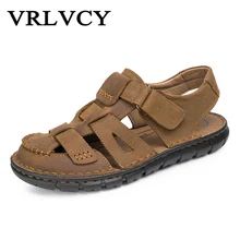 Мужские сандалии из натуральной кожи; модная летняя обувь; мужские шлепанцы; большие размеры; мужские уличные сандалии; Новинка; мягкая кожа