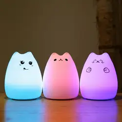USB аккумуляторная светодио дный красочный свет ночи Кошки stype Силиконовые Мягкий дыхание мультфильм детские светильник для детской
