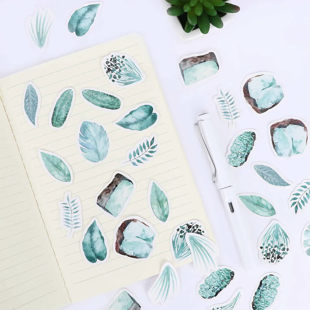 

45 Pcs/box Mint Diary Paper Sticker Green Leaves Decoration Diy Diary Scrapbooking Sticker Children Stationery