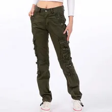 Женские брюки из хлопка, повседневные брюки карго размера плюс 28-38, весенние Осенние Брюки с карманами, длинные брюки