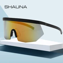 SHAUNA Мода большая половина рамка для очков женские солнцезащитные очки большого размера цельные зеркальные очки мужские UV400