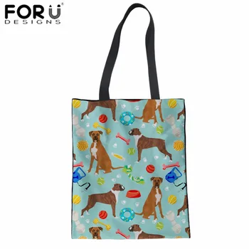 

FORUDESIGNS Canvas Tote Bag Boxer Dog Print Shopping Bag for Women Ladies Grocery Bag Teenager Girls Canvas Beach Bag Sacola New