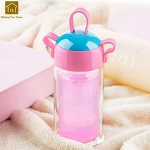 Цветные Милые стеклянные двойные стенки, креативные безопасные чайные прозрачные питьевые стеклянные es Крышка для чашек, стеклянная посуда, бутылки стеклянные изделия WKE062