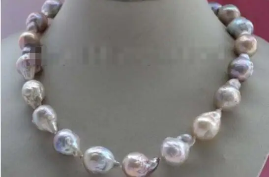 

Free shipping hot sale Women Bridal Wedding Jewelry >>Natural 22mm Multicolor Baroque Edison Reborn Keshi Pearl necklace