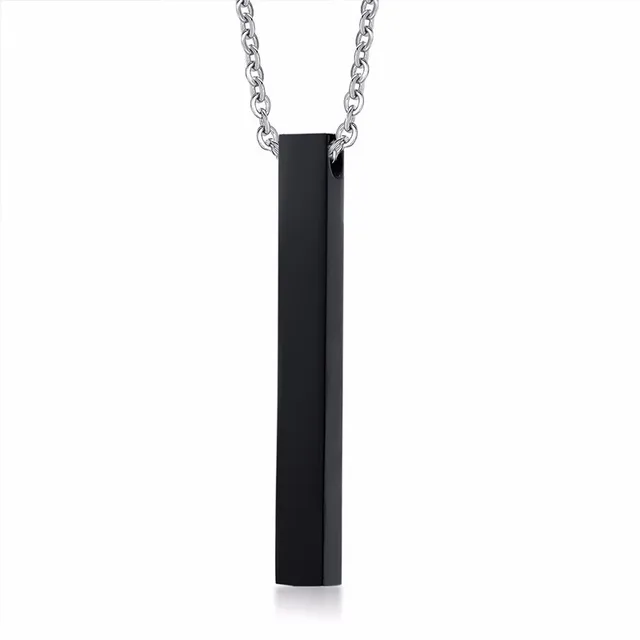 Men Black Vertical Bar Pendant on a Stainless Steel Chain Necklace for ...