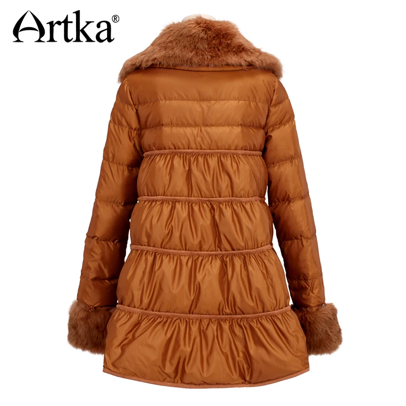 Artka Womens Double Breasted Packable Hooded Long Down Jacket with Belt 