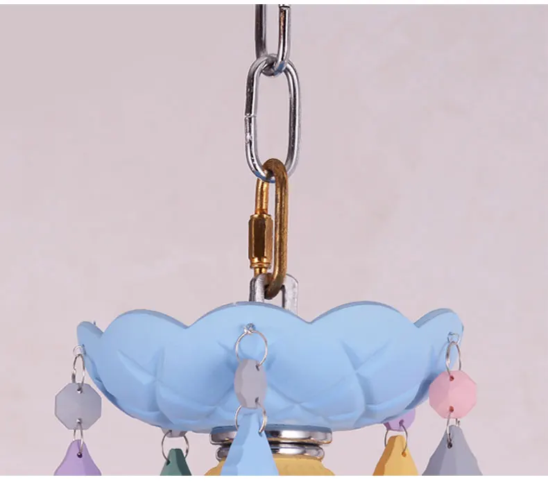 Personality colorful glass for children's room decoration chandelier macaron color crystal LED E14 lighting hanging chain adjust