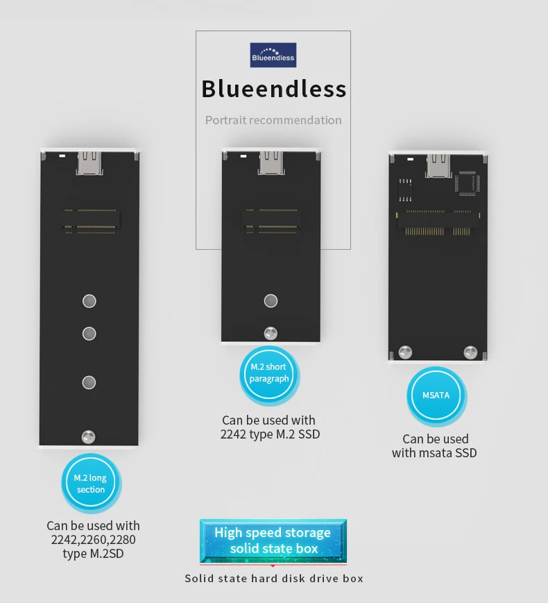 M.2 Портативный твердотельный накопитель Жесткий диск случаях Тип c-usb 3,0 msata 2242/2260/2280 жёсткий диск Корпус серебристый алюминиевый жесткий