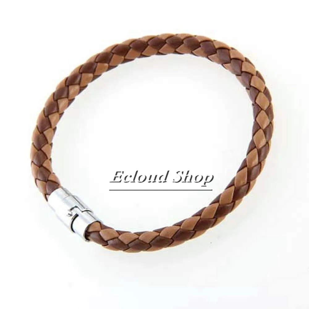 Braided Brown Men Leather Wristband Bracelet Band 0.27" FASHIONin