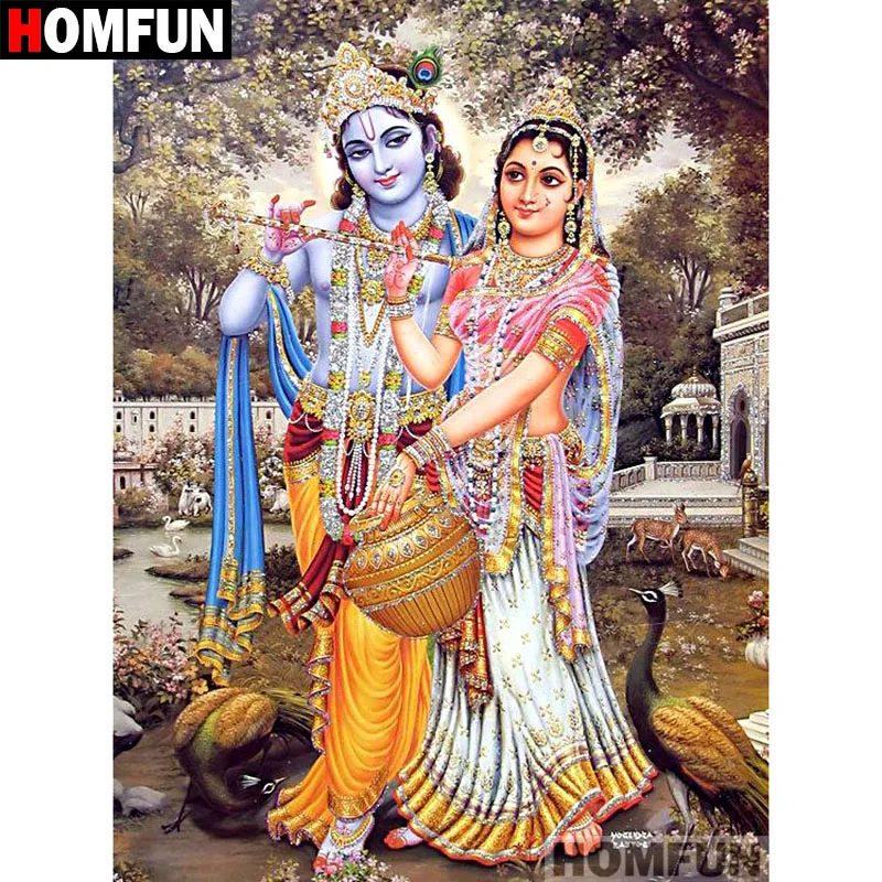 HOMFUN полностью квадратная/круглая дрель 5D DIY Алмазная картина &quotRadha Krishna&quot