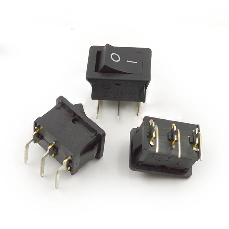 100pcs Rocker Switch 21*15mm 3pin Curved Leg Black Monopole Electrical