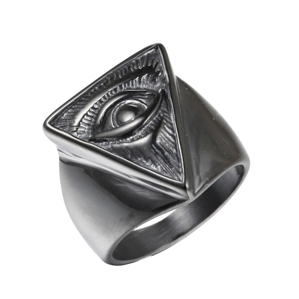 

God Eye Men's Stainless Steel Seal Ring Seal Hip Hop Ring Triangle Men's Jewelry Silver Gold Black Classic Gothic