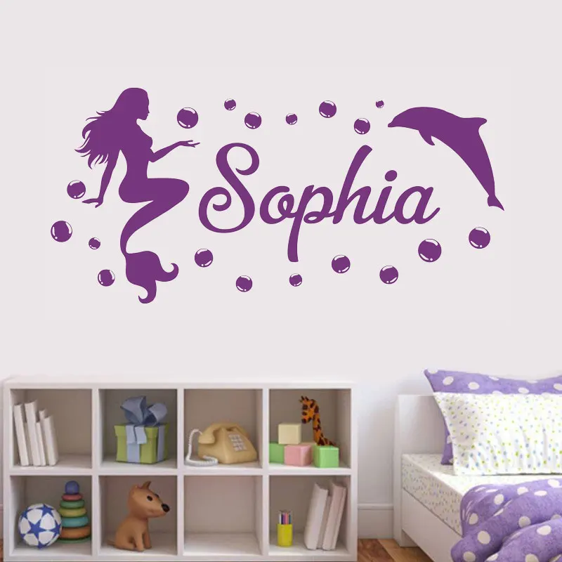 Mermaid With Name Wall Decal Personalized Name Vinyl Sticker With