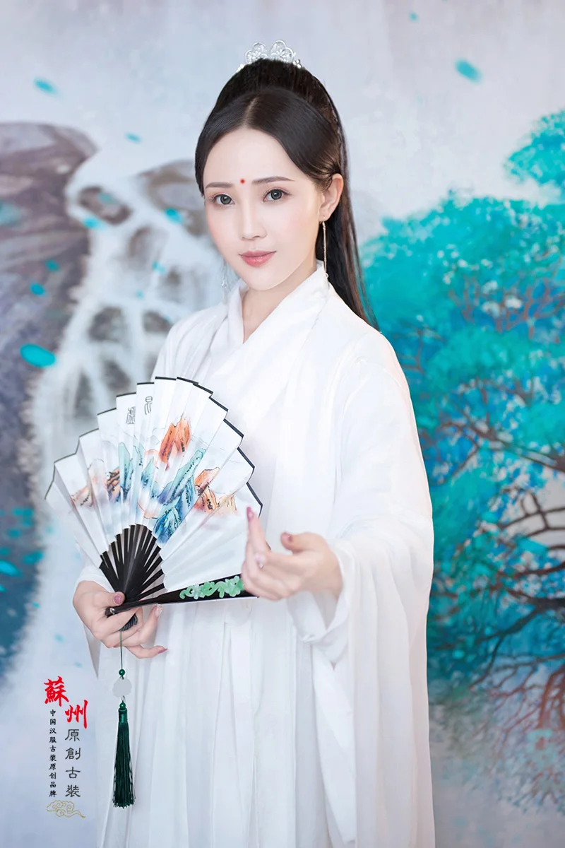 BaiQian чисто белый шифоновый костюм феи Hanfu для фотографии или выступления на сцене