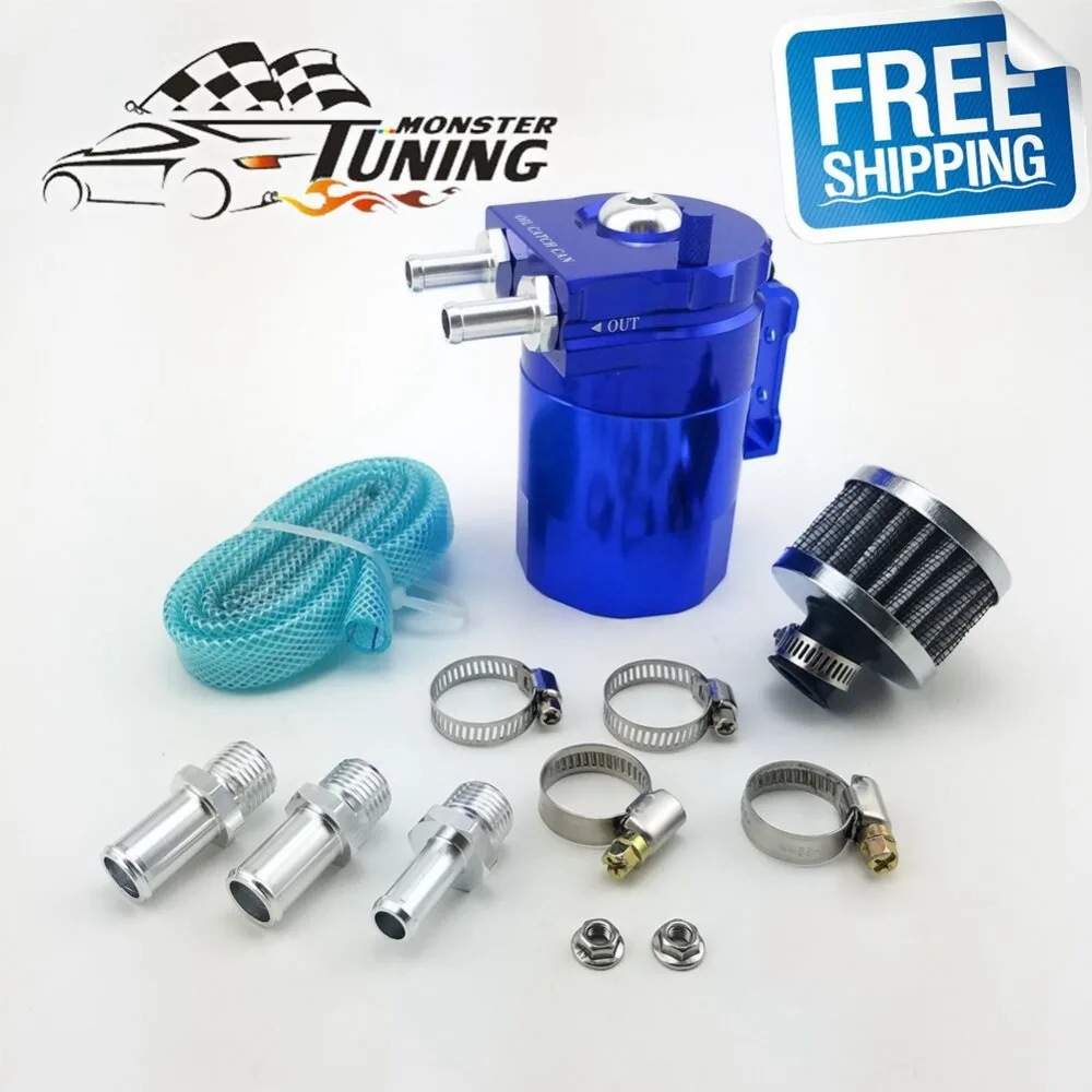 

Free Shipping Baffled Aluminum Oil Catch Can Reservoir Tank / Oil Tank With Air Filter Universal