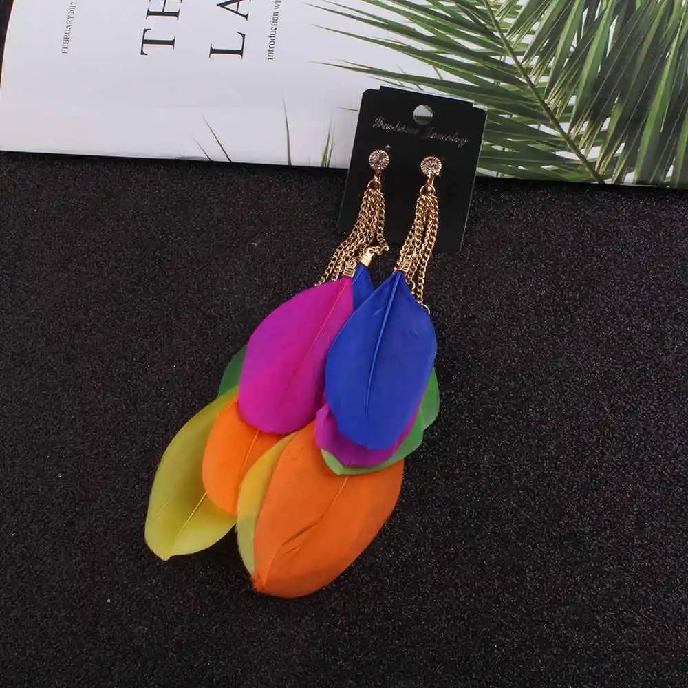 Bohemia Fashion Jewelry Feather Clip on Earrings Non Piercing Women Long Tassel ear clip earrings,clip earrings,ear clip,ear accessories