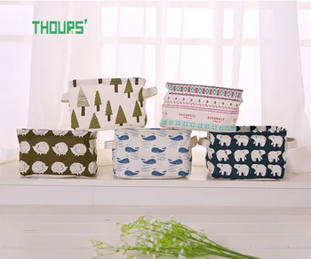 

Thours Folding Desktop Storage Basket Sundries Laundry Box with Handle Linen Container Makeup Organizer Case Kid Toys Barrel