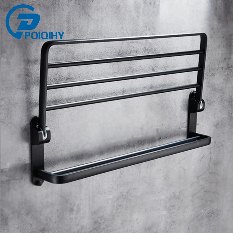 

American space aluminum bathroom stacks Free Bathroom Towel Rack Hanger Black towel rack