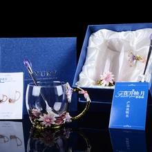 Ручной работы Роскошные творческих свадебные подарок на день рождения женские элегантные эмали Хрустальный цветок ромашка стеклянная чашка кофе и чай сок Любители кружка