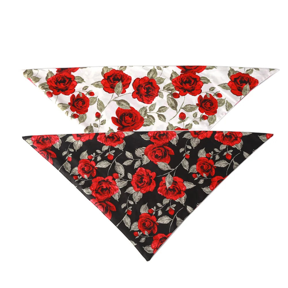 Dog Bandana Bibs Scarf Collars Red Rose Adjustable Cotton Puppy Dog Neck Scarf Triangular Dog Accessories