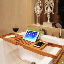Wooden Adjustable Bath Tub Shower Tray Holder Sundries Organizer Book Smartphone Shelf Home Bathroom Storage Rack Accessories