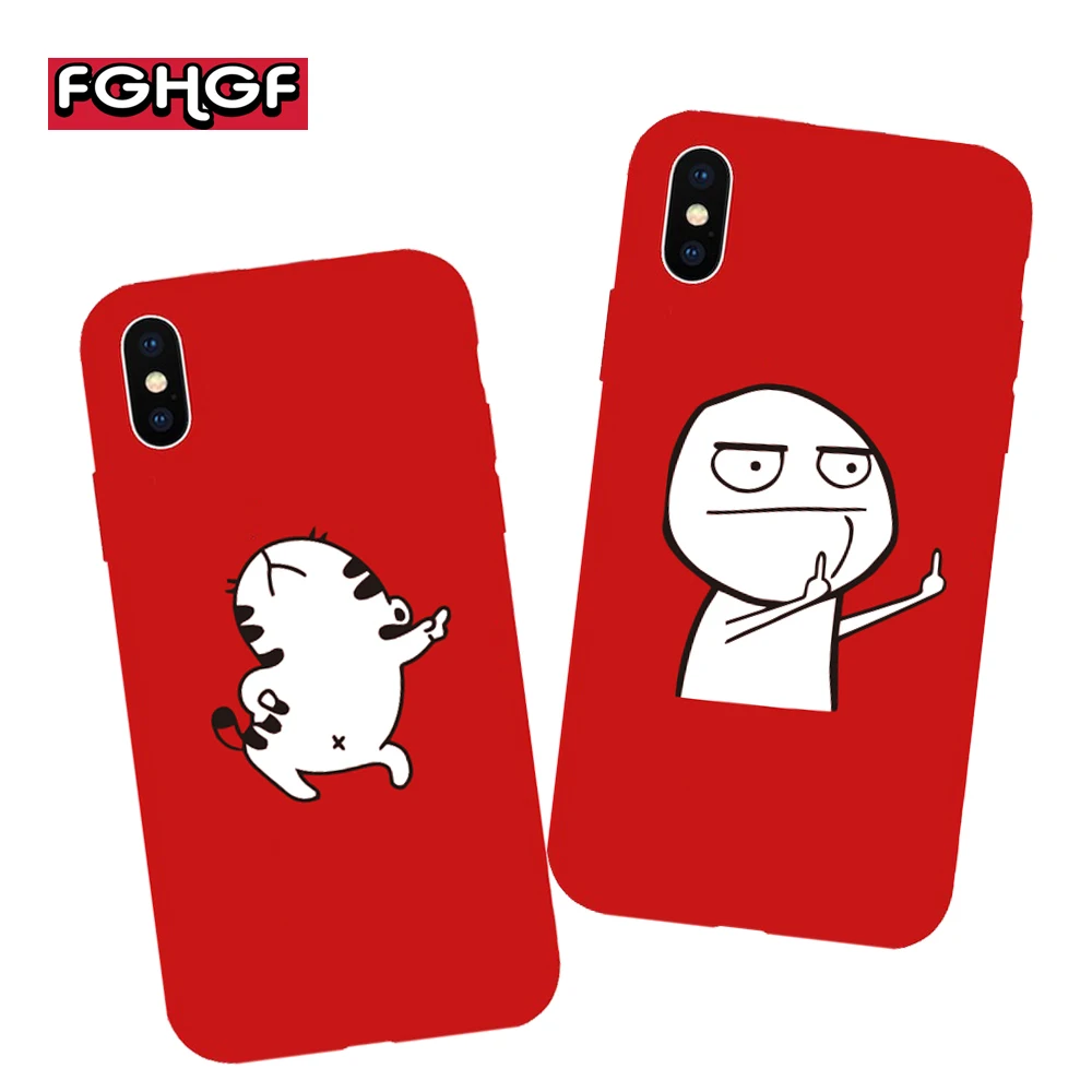 

FGHGF Funny Cartoon Phone Case For iphone X Case For iphone 6S 6 7 8 Plus 5S Cover Dancing Cat Abstract Middle Finger Soft Cases