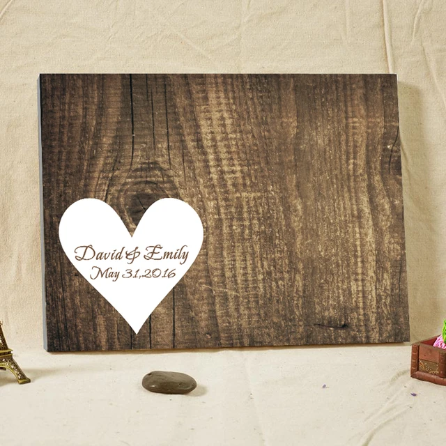 rustic wedding guest book alternative heart wood grain framed