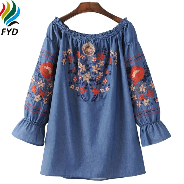 denim dress with flowers