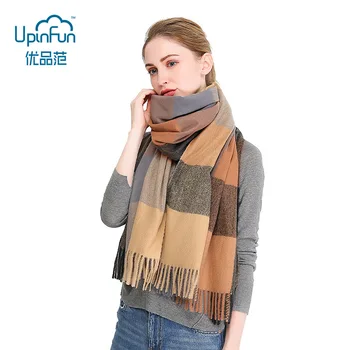 

Winter Thick Warm Spinning Wool Imitation Cashmere Scarf with Tassels Classic British Plaid Ladies Shawl Scarf Dual Use 9 Color