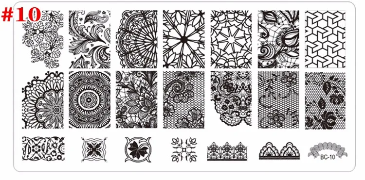 Flores de Renda Unha de Aço Novas Unha Selo Arte Carimbar Placa Imagem 10 Pçs - Lote 6*12 cm Template Inoxidável Manicure Ferramentas Stencil 12 cm Template Prego de Aço Inoxidável Manicure ferramentas Stencil