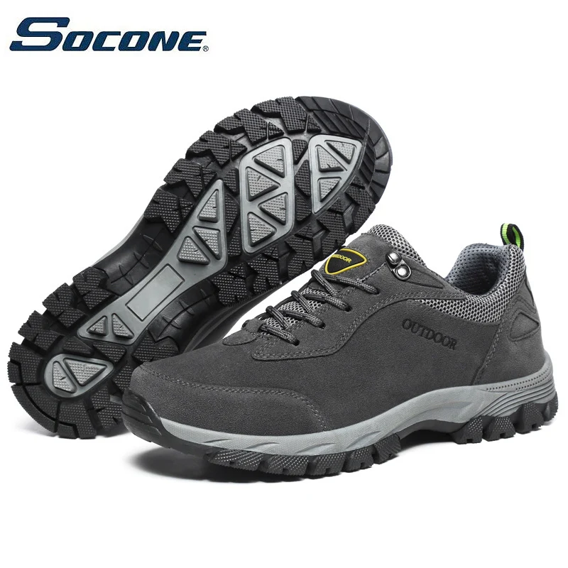 

SOCONE Hiking Shoes Sneakers Men Outdoor Fishing Trekking Shoes Waterproof Tourism Non-Slip Camping Sports Shoes Leather Boots