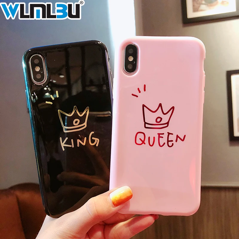 Glossy Crown Phone Case For iphone X Case For iphone 7 Plus 6 6S 8 Plus Cute Letter KING QUEEN Soft TPU Couples Back Cover Glossy Crown Phone Case For iphone X Case For iphone 7 Plus 6 6S 8 Plus Cute Letter KING QUEEN Soft TPU Couples Back Cover