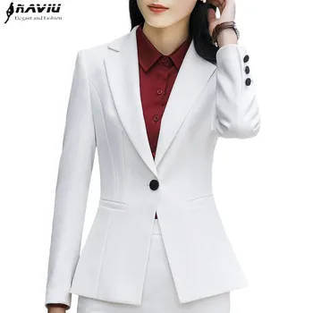 

Fashion Women Blazer Black White New Autumn Professional Long Sleeve Slim Jacket Office Ladies Business Interview Work Coat