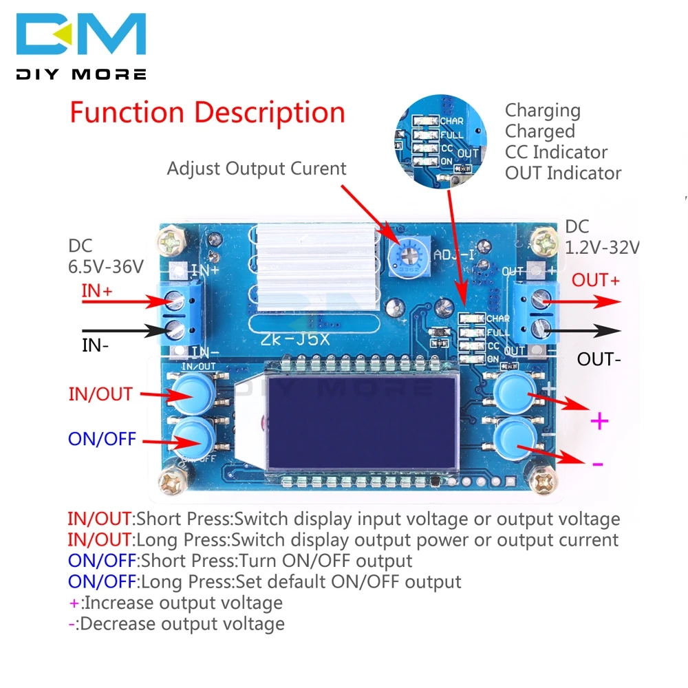 1,2-32 в пост 5A постоянного Напряжение ток ЖК-дисплей цифровой Напряжение ток Дисплей Регулируемый понижающий Шаг вниз Питание модуль с Чехол
