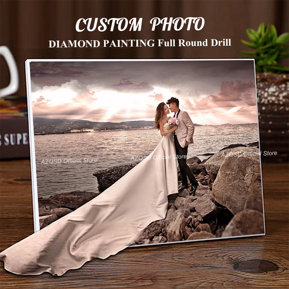 

AZQSD Photo Custom Family Diamond Embroidery Full Round Picture of Rhinestones Diamond Painting Home Decoration Lover Gift DIY