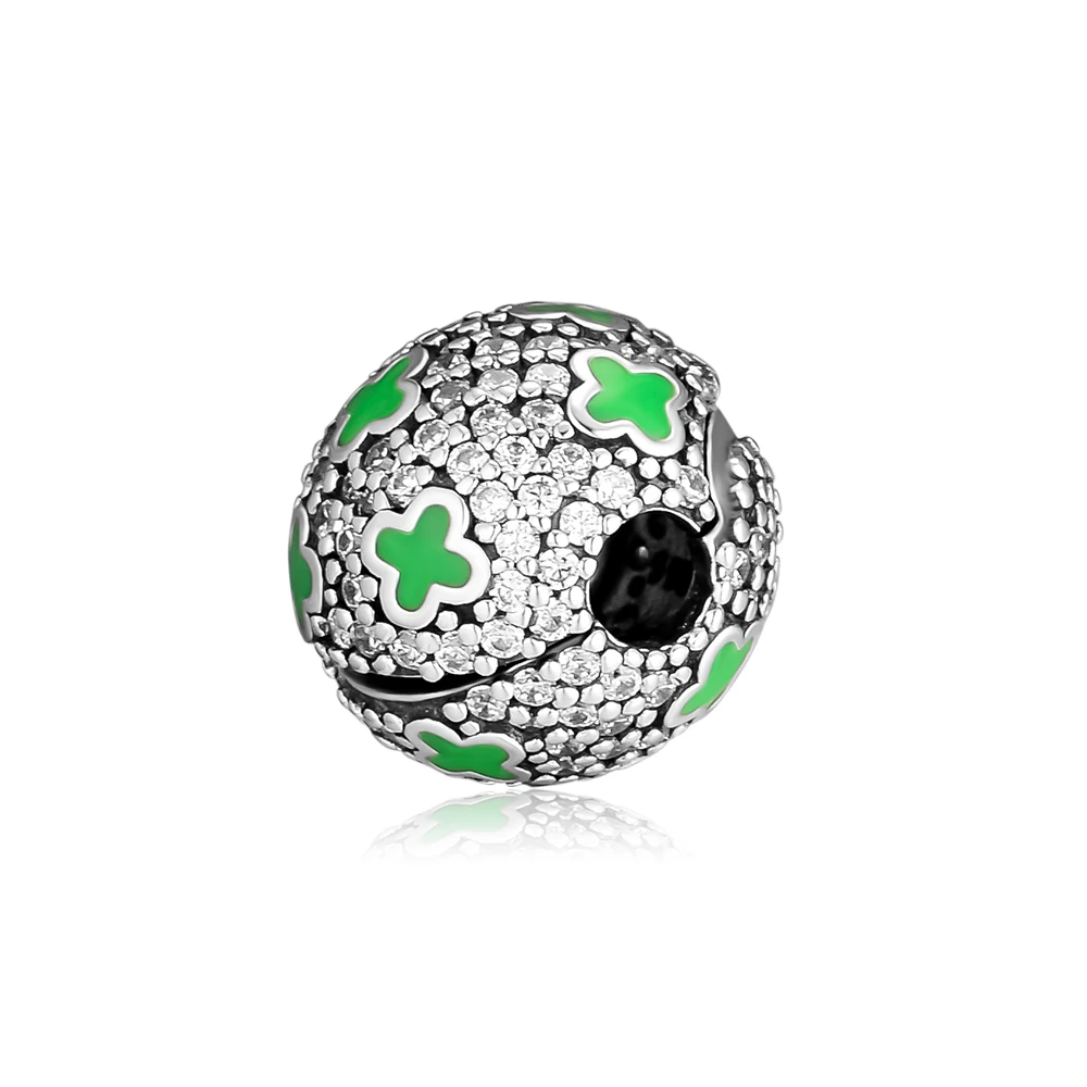 Подходит для Pandora талисманы браслеты бледно космические звёзды, клипсы бусины с Зеленый Клевер 100% 925 пробы серебряные ювелирные изделия
