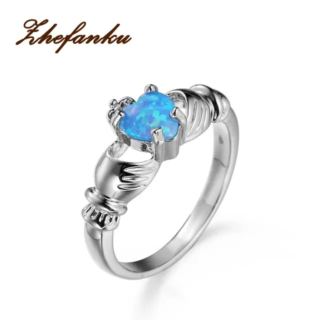 elegant heart cut blue opal ring fashion wedding jewelry filled size 6 promise ring