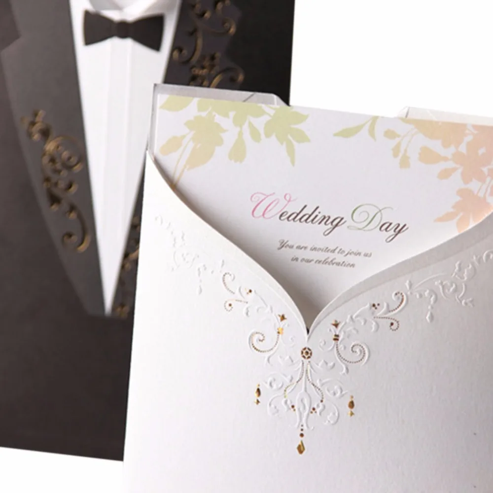  10 Set Paper Bride Groom Tuxedo Cards Stickers Envelope Wedding Invitations Party Favor Writing Pap - 32804772317