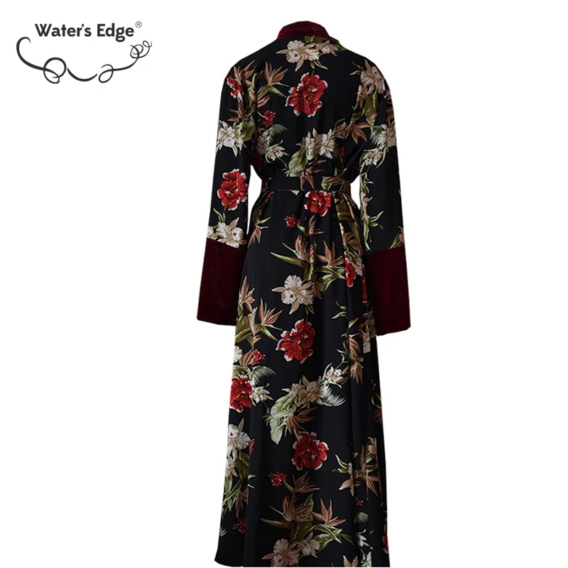 Water's Edge 5xl Plus Size Women Long Robe Dress Long Sleeve Gold Velvet Sashes Autumn Casual Big Clothes Dresses