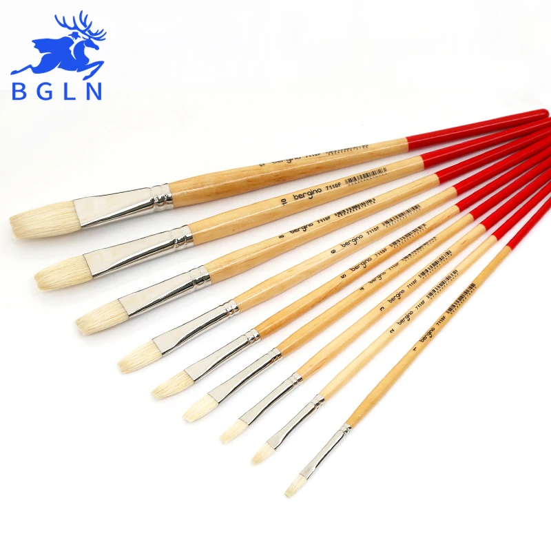 

BGLN Flat Oil Paint Brush Mix Size Solid Wooden Pole For Drawing Oil Acrylic Watercolor Painting Brush Art Supplies 7110F