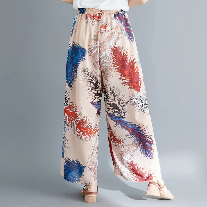 #0666 Split Chiffon Pants Women Beach Bohemian Wide Leg Pants Female Printed Loose Vintage Pants Ladies Summer Trousers Womens #0666 Split Chiffon Pants Women Beach Bohemian Wide Leg Pants Female Printed Loose Vintage Pants Ladies Summer Trousers Womens