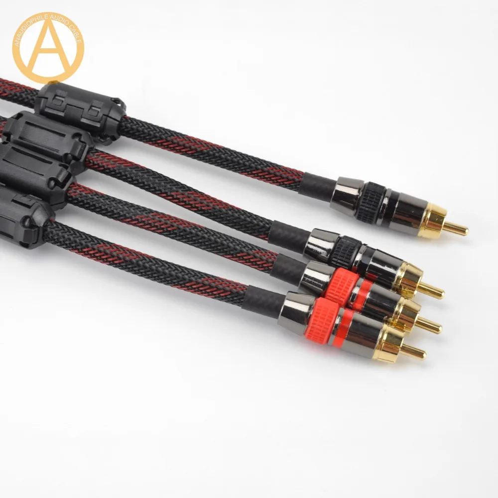 Hifi RCA Cable 4N OFC RCA Interconnect Cable 2RCA To 2RCA Male RCA Audio AV Cable Amplifier Preamplifier DAC Quad Ferrite Beads